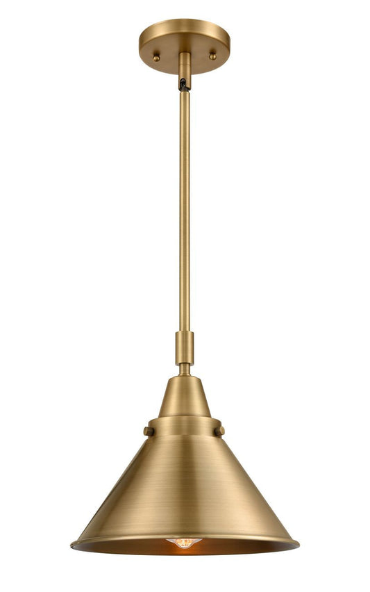 Stem Hung 10" Brushed Brass Mini Pendant - Brushed Brass Briarcliff Shade - LED Bulb