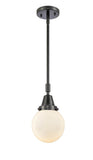 447-1S-BK-G201-6 Stem Hung 6" Matte Black Mini Pendant - Matte White Cased Beacon Glass - LED Bulb - Dimmensions: 6 x 6 x 10.625<br>Minimum Height : 13.625<br>Maximum Height : 43.625 - Sloped Ceiling Compatible: Yes