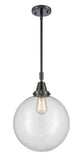 447-1S-BK-G202-12 Stem Hung 12" Matte Black Mini Pendant - Clear Beacon Glass - LED Bulb - Dimmensions: 12 x 12 x 16.125<br>Minimum Height : 19.125<br>Maximum Height : 49.125 - Sloped Ceiling Compatible: Yes