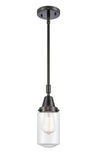 447-1S-BK-G312 Stem Hung 4.5" Matte Black Mini Pendant - Clear Dover Glass - LED Bulb - Dimmensions: 4.5 x 4.5 x 11.375<br>Minimum Height : 14.375<br>Maximum Height : 44.375 - Sloped Ceiling Compatible: Yes