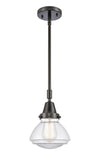 447-1S-BK-G322 Stem Hung 6.75" Matte Black Mini Pendant - Clear Olean Glass - LED Bulb - Dimmensions: 6.75 x 6.75 x 8.875<br>Minimum Height : 11.875<br>Maximum Height : 41.875 - Sloped Ceiling Compatible: Yes