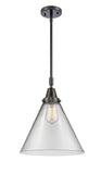 447-1S-BK-G42-L Stem Hung 12" Matte Black Mini Pendant - Clear Cone 12" Glass - LED Bulb - Dimmensions: 12 x 12 x 17.125<br>Minimum Height : 20.125<br>Maximum Height : 50.125 - Sloped Ceiling Compatible: Yes