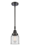 447-1S-BK-G52 Stem Hung 5" Matte Black Mini Pendant - Clear Small Bell Glass - LED Bulb - Dimmensions: 5 x 5 x 11.125<br>Minimum Height : 14.125<br>Maximum Height : 44.125 - Sloped Ceiling Compatible: Yes