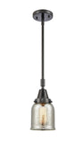 447-1S-BK-G58 Stem Hung 5" Matte Black Mini Pendant - Silver Plated Mercury Small Bell Glass - LED Bulb - Dimmensions: 5 x 5 x 11.125<br>Minimum Height : 14.125<br>Maximum Height : 44.125 - Sloped Ceiling Compatible: Yes