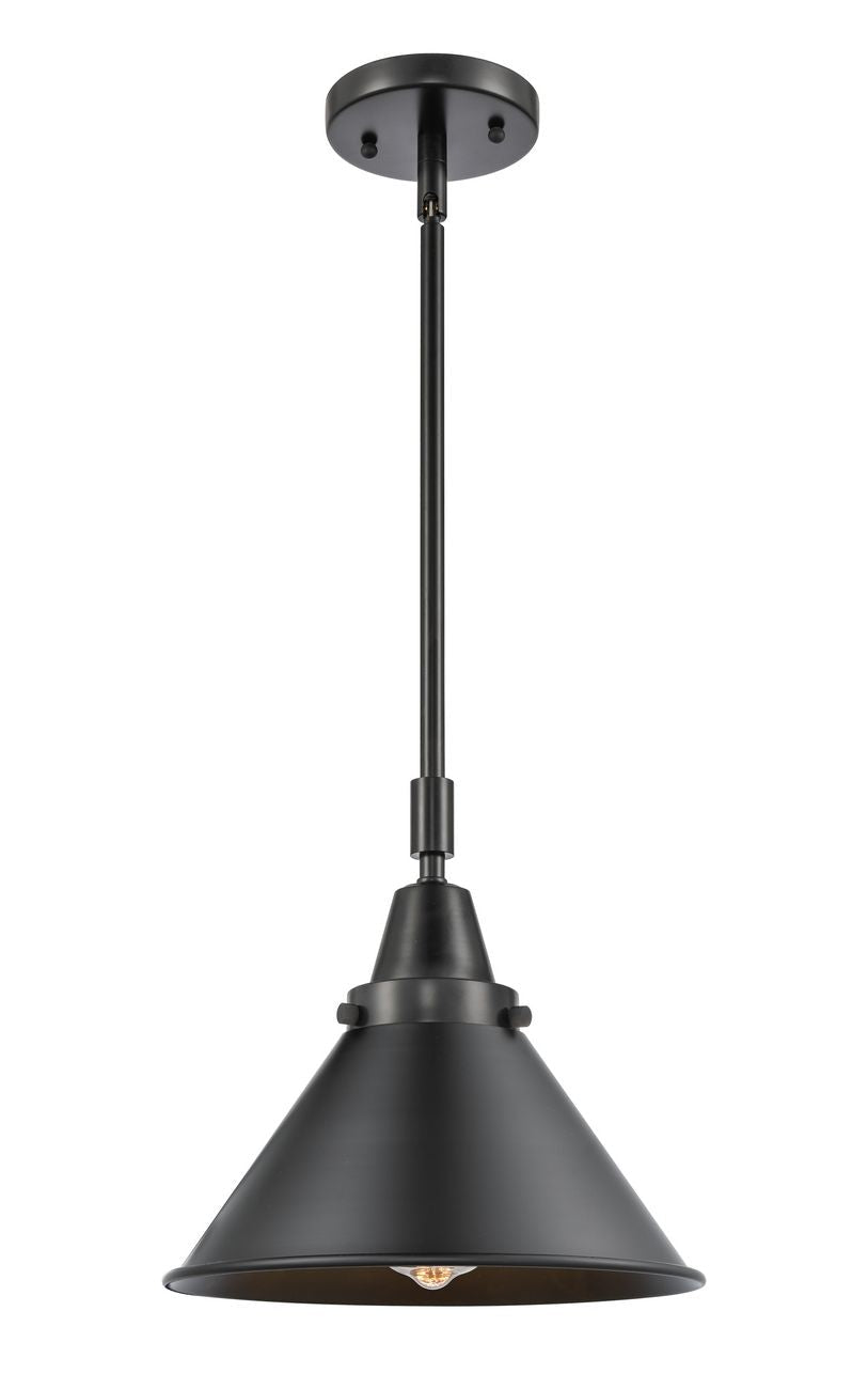 Stem Hung 10" Matte Black Mini Pendant - Matte Black Briarcliff Shade - LED Bulb