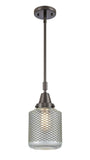447-1S-OB-G262-LED Stem Hung 6" Stanton Oil Rubbed Bronze Mini Pendant - Vintage Wire Mesh Stanton Glass