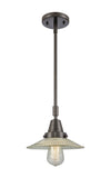 447-1S-OB-G2 Stem Hung 8.5" Oil Rubbed Bronze Mini Pendant - Clear Halophane Glass - LED Bulb - Dimmensions: 8.5 x 8.5 x 9.125<br>Minimum Height : 12.125<br>Maximum Height : 42.125 - Sloped Ceiling Compatible: Yes