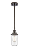 447-1S-OB-G314 Stem Hung 4.5" Oil Rubbed Bronze Mini Pendant - Seedy Dover Glass - LED Bulb - Dimmensions: 4.5 x 4.5 x 11.375<br>Minimum Height : 14.375<br>Maximum Height : 44.375 - Sloped Ceiling Compatible: Yes