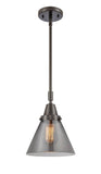 447-1S-OB-G43 Stem Hung 8" Oil Rubbed Bronze Mini Pendant - Plated Smoke Large Cone Glass - LED Bulb - Dimmensions: 8 x 8 x 11.125<br>Minimum Height : 14.125<br>Maximum Height : 44.125 - Sloped Ceiling Compatible: Yes