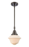 447-1S-OB-G531 Stem Hung 7.5" Oil Rubbed Bronze Mini Pendant - Matte White Cased Small Oxford Glass - LED Bulb - Dimmensions: 7.5 x 7.5 x 9.125<br>Minimum Height : 12.125<br>Maximum Height : 42.125 - Sloped Ceiling Compatible: Yes