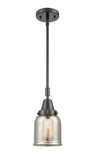 447-1S-OB-G58 Stem Hung 5" Oil Rubbed Bronze Mini Pendant - Silver Plated Mercury Small Bell Glass - LED Bulb - Dimmensions: 5 x 5 x 11.125<br>Minimum Height : 14.125<br>Maximum Height : 44.125 - Sloped Ceiling Compatible: Yes