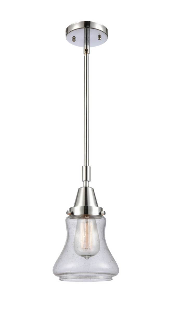 447-1S-PC-G194 Stem Hung 6.5" Polished Chrome Mini Pendant - Seedy Bellmont Glass - LED Bulb - Dimmensions: 6.5 x 6.5 x 11.125<br>Minimum Height : 14.125<br>Maximum Height : 44.125 - Sloped Ceiling Compatible: Yes