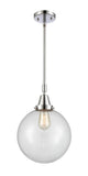 447-1S-PC-G202-10 Stem Hung 10" Polished Chrome Mini Pendant - Clear Beacon Glass - LED Bulb - Dimmensions: 10 x 10 x 14.125<br>Minimum Height : 17.125<br>Maximum Height : 47.125 - Sloped Ceiling Compatible: Yes