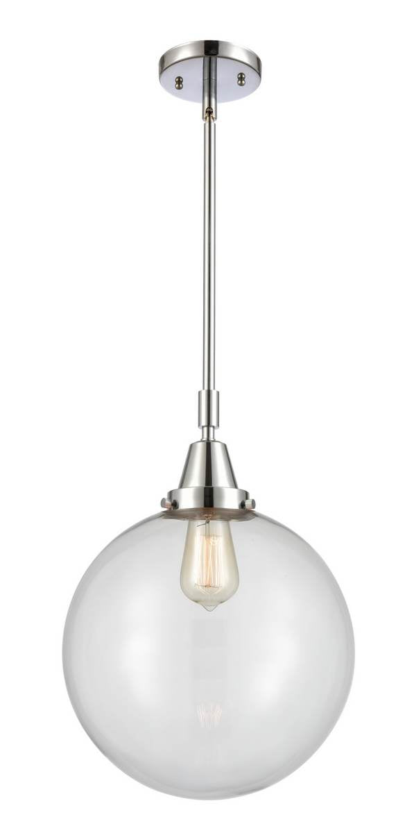 447-1S-PC-G202-12 Stem Hung 12" Polished Chrome Mini Pendant - Clear Beacon Glass - LED Bulb - Dimmensions: 12 x 12 x 16.125<br>Minimum Height : 19.125<br>Maximum Height : 49.125 - Sloped Ceiling Compatible: Yes
