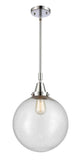 447-1S-PC-G204-12 Stem Hung 12" Polished Chrome Mini Pendant - Seedy Beacon Glass - LED Bulb - Dimmensions: 12 x 12 x 16.125<br>Minimum Height : 19.125<br>Maximum Height : 49.125 - Sloped Ceiling Compatible: Yes