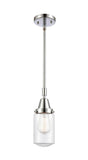 447-1S-PC-G312 Stem Hung 4.5" Polished Chrome Mini Pendant - Clear Dover Glass - LED Bulb - Dimmensions: 4.5 x 4.5 x 11.375<br>Minimum Height : 14.375<br>Maximum Height : 44.375 - Sloped Ceiling Compatible: Yes