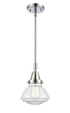 447-1S-PC-G322 Stem Hung 6.75" Polished Chrome Mini Pendant - Clear Olean Glass - LED Bulb - Dimmensions: 6.75 x 6.75 x 8.875<br>Minimum Height : 11.875<br>Maximum Height : 41.875 - Sloped Ceiling Compatible: Yes