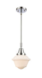 447-1S-PC-G531 Stem Hung 7.5" Polished Chrome Mini Pendant - Matte White Cased Small Oxford Glass - LED Bulb - Dimmensions: 7.5 x 7.5 x 9.125<br>Minimum Height : 12.125<br>Maximum Height : 42.125 - Sloped Ceiling Compatible: Yes