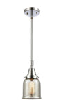 447-1S-PC-G58 Stem Hung 5" Polished Chrome Mini Pendant - Silver Plated Mercury Small Bell Glass - LED Bulb - Dimmensions: 5 x 5 x 11.125<br>Minimum Height : 14.125<br>Maximum Height : 44.125 - Sloped Ceiling Compatible: Yes