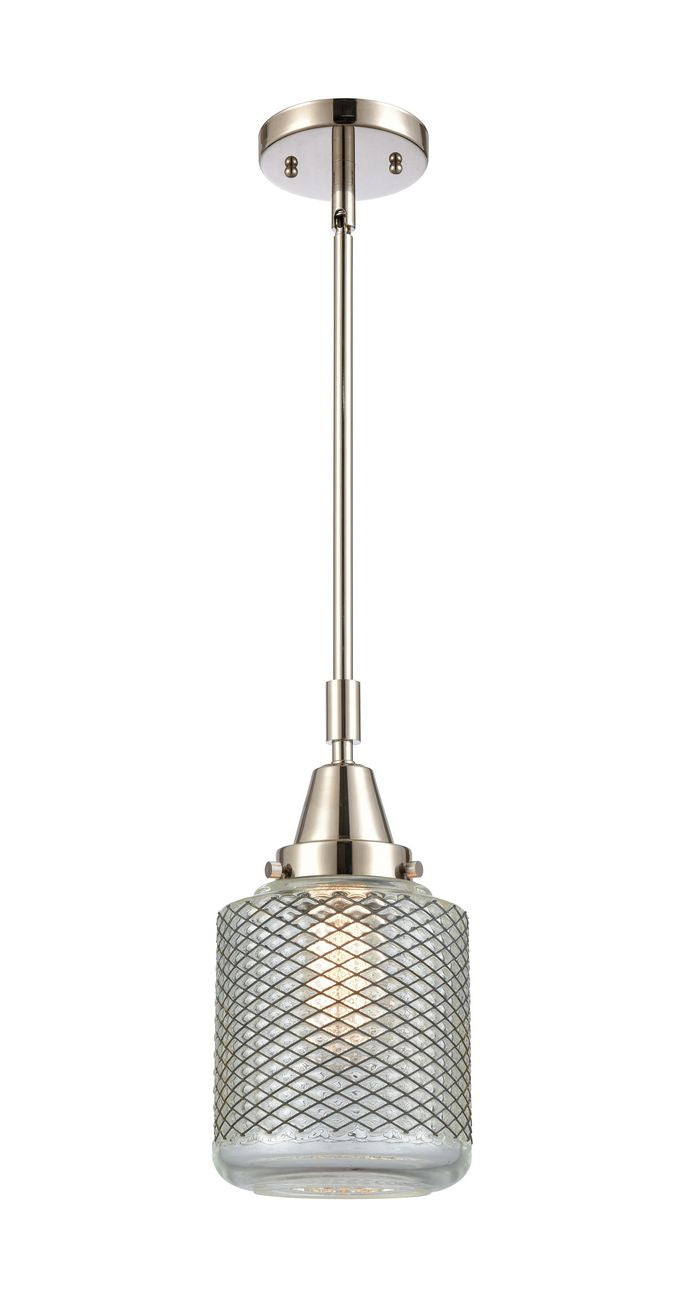 Stem Hung 6" Polished Nickel Mini Pendant - Vintage Wire Mesh Stanton Glass - LED Bulb Included