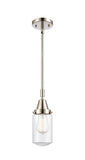 447-1S-PN-G312 Stem Hung 4.5" Polished Nickel Mini Pendant - Clear Dover Glass - LED Bulb - Dimmensions: 4.5 x 4.5 x 11.375<br>Minimum Height : 14.375<br>Maximum Height : 44.375 - Sloped Ceiling Compatible: Yes