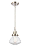447-1S-PN-G322 Stem Hung 6.75" Polished Nickel Mini Pendant - Clear Olean Glass - LED Bulb - Dimmensions: 6.75 x 6.75 x 8.875<br>Minimum Height : 11.875<br>Maximum Height : 41.875 - Sloped Ceiling Compatible: Yes