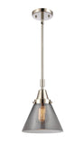447-1S-PN-G43 Stem Hung 8" Polished Nickel Mini Pendant - Plated Smoke Large Cone Glass - LED Bulb - Dimmensions: 8 x 8 x 11.125<br>Minimum Height : 14.125<br>Maximum Height : 44.125 - Sloped Ceiling Compatible: Yes
