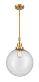 447-1S-SG-G204-12 Stem Hung 12" Satin Gold Mini Pendant - Seedy Beacon Glass - LED Bulb - Dimmensions: 12 x 12 x 16.125<br>Minimum Height : 19.125<br>Maximum Height : 49.125 - Sloped Ceiling Compatible: Yes