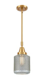 Stem Hung 6" Satin Gold Mini Pendant - Vintage Wire Mesh Stanton Glass - LED Bulb Included