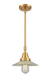 447-1S-SG-G2 Stem Hung 8.5" Satin Gold Mini Pendant - Clear Halophane Glass - LED Bulb - Dimmensions: 8.5 x 8.5 x 9.125<br>Minimum Height : 12.125<br>Maximum Height : 42.125 - Sloped Ceiling Compatible: Yes