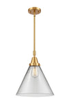 447-1S-SG-G42-L Stem Hung 12" Satin Gold Mini Pendant - Clear Cone 12" Glass - LED Bulb - Dimmensions: 12 x 12 x 17.125<br>Minimum Height : 20.125<br>Maximum Height : 50.125 - Sloped Ceiling Compatible: Yes