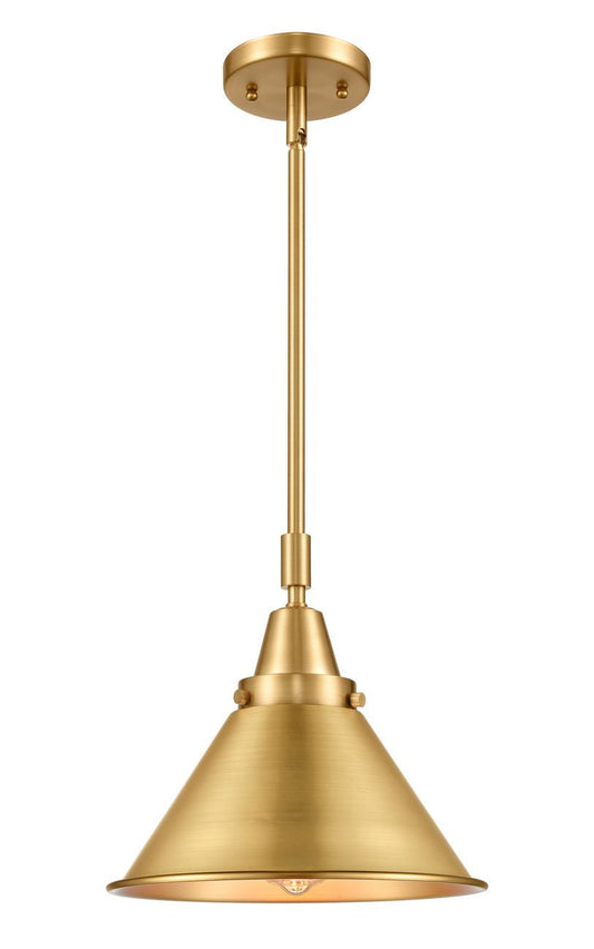 Stem Hung 10" Satin Gold Mini Pendant - Satin Gold Briarcliff Shade - LED Bulb