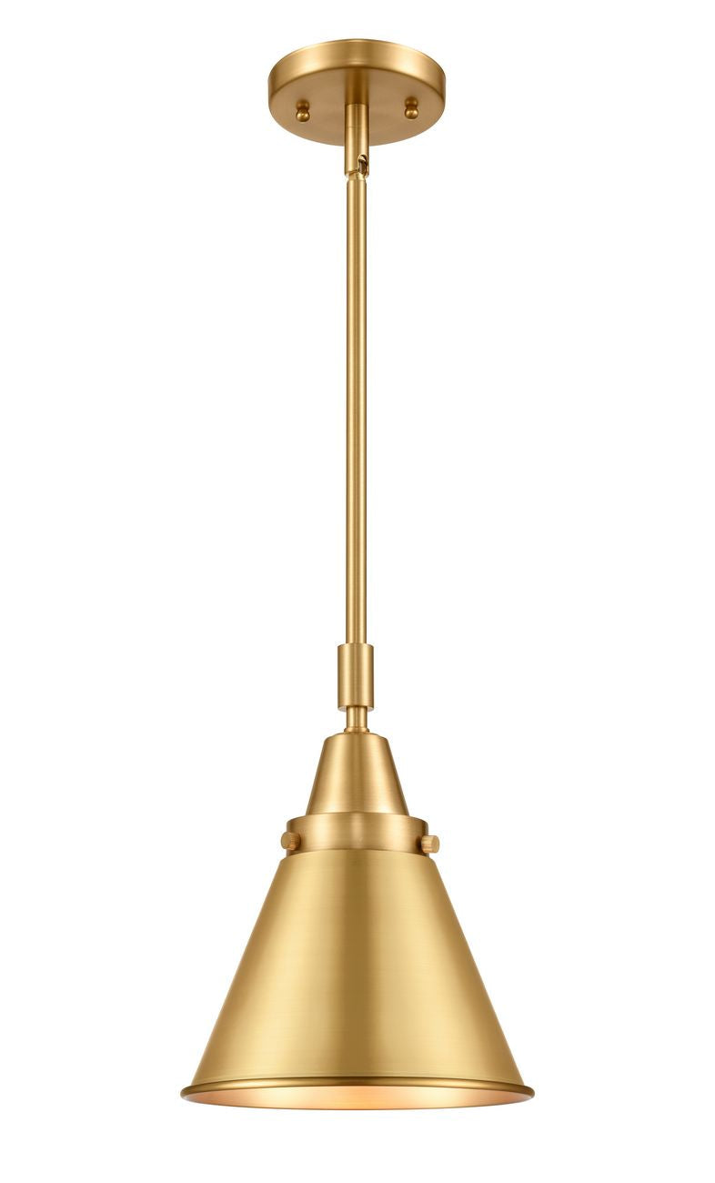 Stem Hung 8" Satin Gold Mini Pendant - Satin Gold Appalachian Shade - LED Bulb