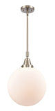 447-1S-SN-G201-12 Stem Hung 12" Brushed Satin Nickel Mini Pendant - Matte White Cased Beacon Glass - LED Bulb - Dimmensions: 12 x 12 x 16.125<br>Minimum Height : 19.125<br>Maximum Height : 49.125 - Sloped Ceiling Compatible: Yes