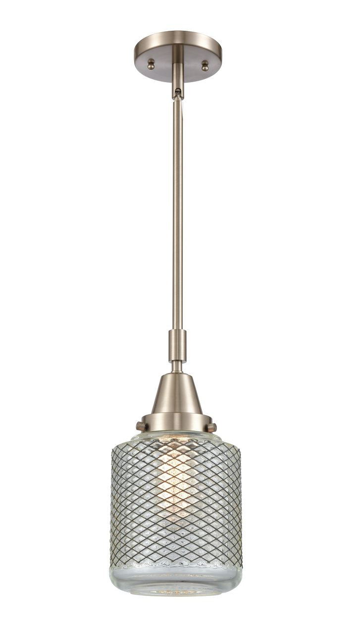 Stem Hung 6" Brushed Satin Nickel Mini Pendant - Vintage Wire Mesh Stanton Glass - LED Bulb Included