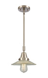 447-1S-SN-G2 Stem Hung 8.5" Brushed Satin Nickel Mini Pendant - Clear Halophane Glass - LED Bulb - Dimmensions: 8.5 x 8.5 x 9.125<br>Minimum Height : 12.125<br>Maximum Height : 42.125 - Sloped Ceiling Compatible: Yes