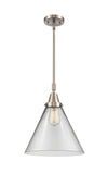 447-1S-SN-G42-L Stem Hung 12" Brushed Satin Nickel Mini Pendant - Clear Cone 12" Glass - LED Bulb - Dimmensions: 12 x 12 x 17.125<br>Minimum Height : 20.125<br>Maximum Height : 50.125 - Sloped Ceiling Compatible: Yes