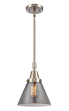 447-1S-SN-G43 Stem Hung 8" Brushed Satin Nickel Mini Pendant - Plated Smoke Large Cone Glass - LED Bulb - Dimmensions: 8 x 8 x 11.125<br>Minimum Height : 14.125<br>Maximum Height : 44.125 - Sloped Ceiling Compatible: Yes
