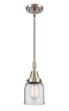 447-1S-SN-G52 Stem Hung 5" Brushed Satin Nickel Mini Pendant - Clear Small Bell Glass - LED Bulb - Dimmensions: 5 x 5 x 11.125<br>Minimum Height : 14.125<br>Maximum Height : 44.125 - Sloped Ceiling Compatible: Yes