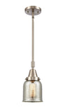 447-1S-SN-G58 Stem Hung 5" Brushed Satin Nickel Mini Pendant - Silver Plated Mercury Small Bell Glass - LED Bulb - Dimmensions: 5 x 5 x 11.125<br>Minimum Height : 14.125<br>Maximum Height : 44.125 - Sloped Ceiling Compatible: Yes