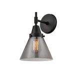 1-Light 7.75" Matte Black Sconce - Plated Smoke Large Cone Glass LED