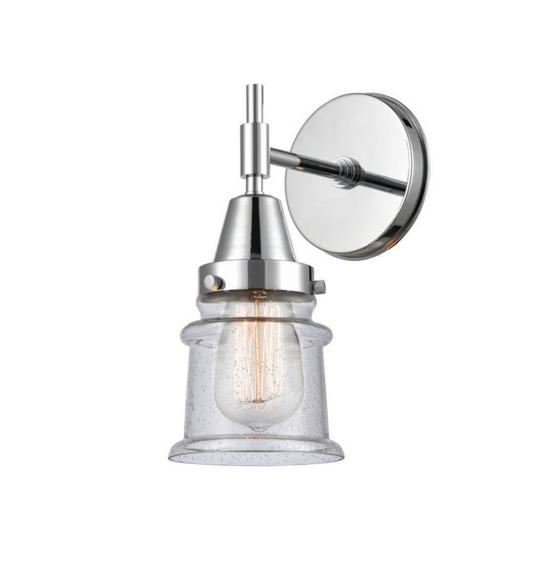 447-1W-PC-G184S 1-Light 5.25" Polished Chrome Sconce - Seedy Small Canton Glass - LED Bulb - Dimmensions: 5.25 x 7.875 x 10.75 - Glass Up or Down: Yes