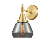 447-1W-SG-G173 1-Light 6.75" Satin Gold Sconce - Plated Smoke Fulton Glass - LED Bulb - Dimmensions: 6.75 x 8.625 x 10.5 - Glass Up or Down: Yes