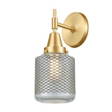 447-1W-SG-G262 1-Light 6" Satin Gold Sconce - Vintage Wire Mesh Stanton Glass - LED Bulb - Dimmensions: 6 x 8.25 x 13 - Glass Up or Down: Yes