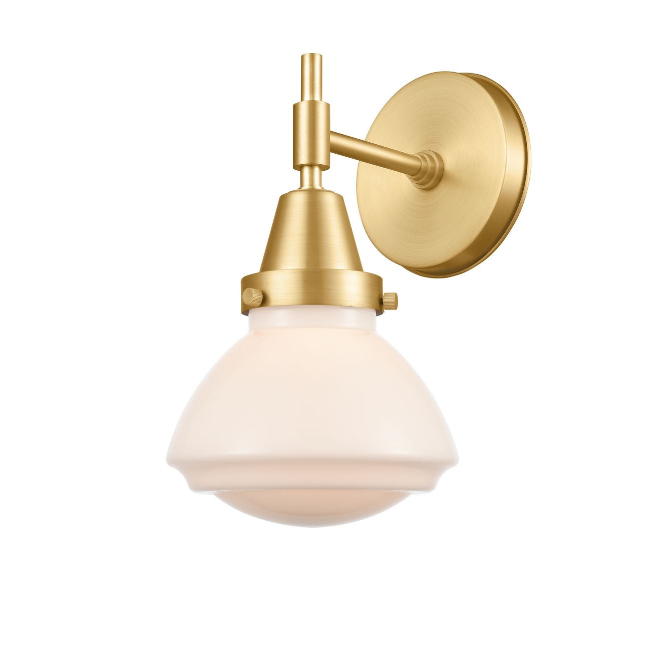 447-1W-SG-G321 1-Light 6.75" Satin Gold Sconce - Matte White Olean Glass - LED Bulb - Dimmensions: 6.75 x 8.625 x 10.25 - Glass Up or Down: Yes