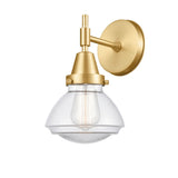 447-1W-SG-G322 1-Light 6.75" Satin Gold Sconce - Clear Olean Glass - LED Bulb - Dimmensions: 6.75 x 8.625 x 10.25 - Glass Up or Down: Yes