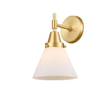 447-1W-SG-G41 1-Light 7.75" Satin Gold Sconce - Matte White Cased Large Cone Glass - LED Bulb - Dimmensions: 7.75 x 9.125 x 11.25 - Glass Up or Down: Yes