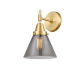 447-1W-SG-G43 1-Light 7.75" Satin Gold Sconce - Plated Smoke Large Cone Glass - LED Bulb - Dimmensions: 7.75 x 9.125 x 11.25 - Glass Up or Down: Yes
