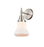 447-1W-SN-G191 1-Light 6" Satin Nickel Sconce - Matte White Bellmont Glass - LED Bulb - Dimmensions: 6 x 8.25 x 11.5 - Glass Up or Down: Yes