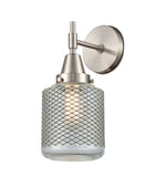447-1W-SN-G262 1-Light 6" Satin Nickel Sconce - Vintage Wire Mesh Stanton Glass - LED Bulb - Dimmensions: 6 x 8.25 x 13 - Glass Up or Down: Yes